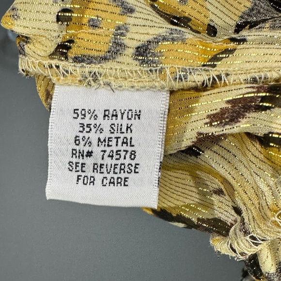 Vintage 1980s Cachè Gold Cheetah Print Silk Dolman Blouse Cinched Waist Women S - Picture 10 of 11